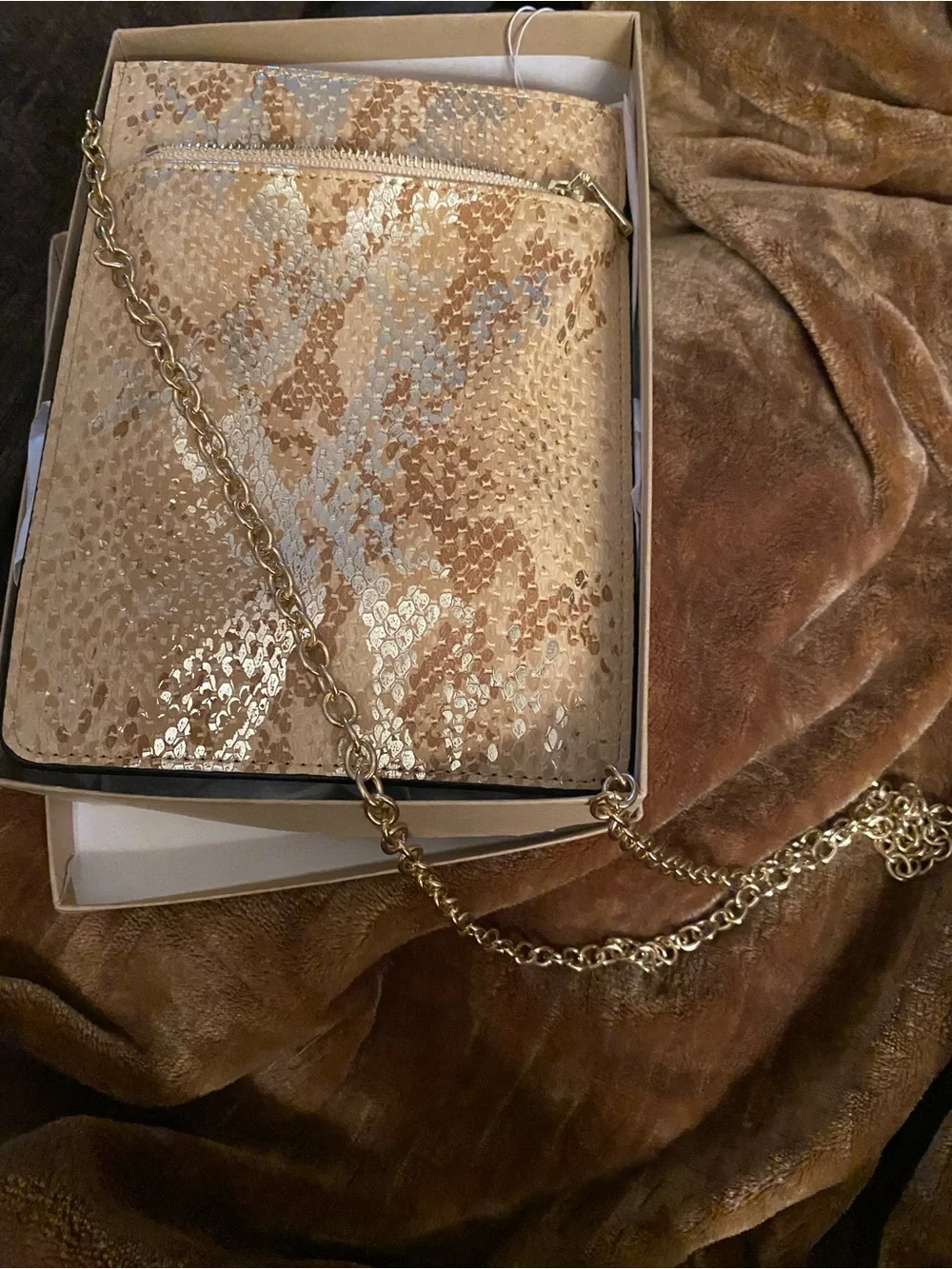 Tres Jolie Accessories Gold Sequin Crossbody with Chain Strap